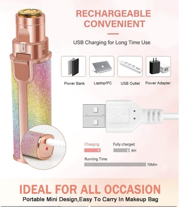 Rechargeable 2-in-1 Eyebrow Trimmer & Facial Hair Remover for Women- USB Charging, Painless & Portable