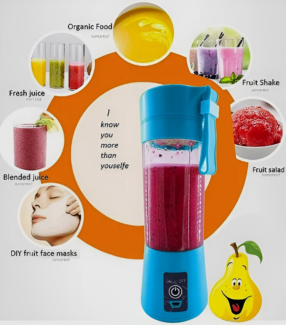 USB Rechargeable Juicer Blender 6 Blades Electric Blender Mini Portable Personal Size USB Rechargeable Mixer 380ml Food Grade Water Bottle Portable Fruit Juicer Machine (Double Click Start) By Bee To Door