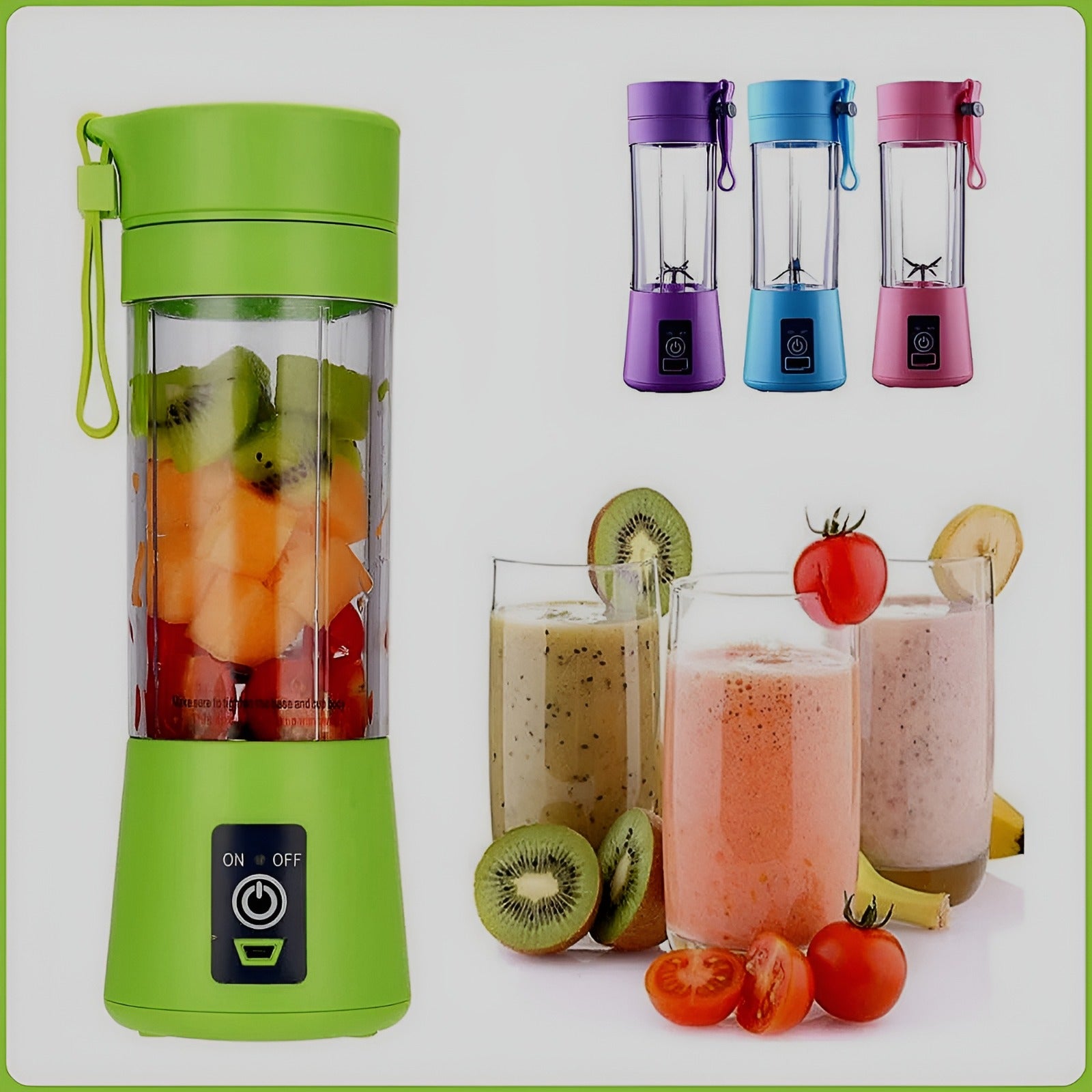 USB Rechargeable Juicer Blender 6 Blades Electric Blender Mini Portable Personal Size USB Rechargeable Mixer 380ml Food Grade Water Bottle Portable Fruit Juicer Machine (Double Click Start) By Bee To Door