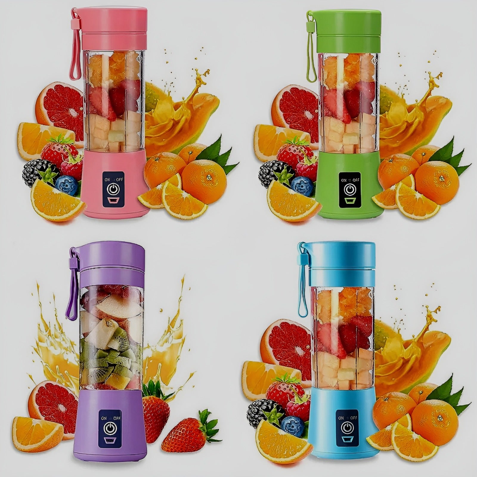 USB Rechargeable Juicer Blender 6 Blades Electric Blender Mini Portable Personal Size USB Rechargeable Mixer 380ml Food Grade Water Bottle Portable Fruit Juicer Machine (Double Click Start) By Bee To Door