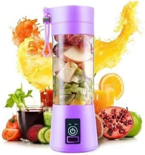 USB Rechargeable Juicer Blender 6 Blades Electric Blender Mini Portable Personal Size USB Rechargeable Mixer 380ml Food Grade Water Bottle Portable Fruit Juicer Machine (Double Click Start) By Bee To Door