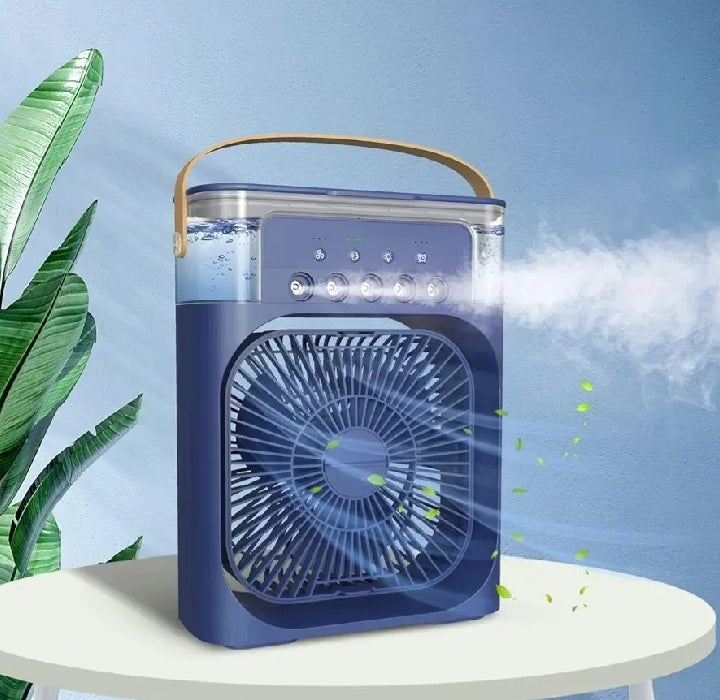 Portable Air Conditioner Fan Big Size | 3-in-1 Mini Air Cooler with Ice & Humidifier | USB | Adjustable Wind Speed | Small Desktop Cooling Fan for Room, Office & Home | 10inches  Electric Fan with Water Mist | LED Lights
