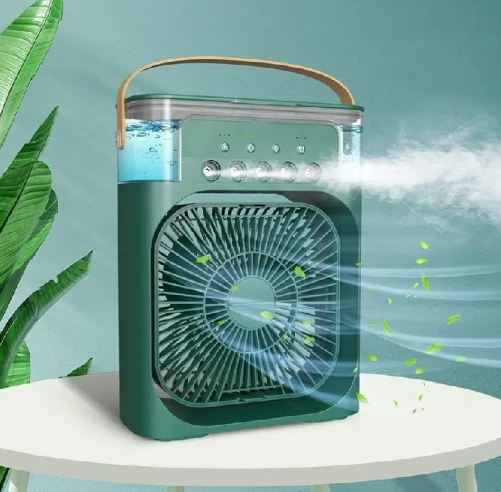 Portable Air Conditioner Fan Big Size | 3-in-1 Mini Air Cooler with Ice & Humidifier | USB | Adjustable Wind Speed | Small Desktop Cooling Fan for Room, Office & Home | 10inches  Electric Fan with Water Mist | LED Lights