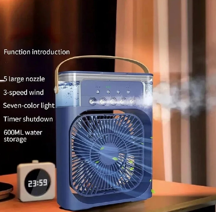 Portable Air Conditioner Fan Big Size | 3-in-1 Mini Air Cooler with Ice & Humidifier | USB | Adjustable Wind Speed | Small Desktop Cooling Fan for Room, Office & Home | 10inches  Electric Fan with Water Mist | LED Lights