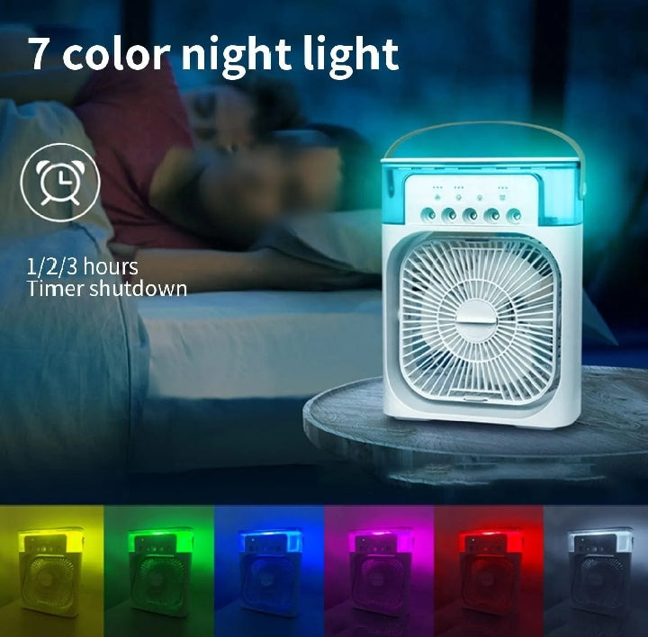Portable Air Conditioner Fan Big Size | 3-in-1 Mini Air Cooler with Ice & Humidifier | USB | Adjustable Wind Speed | Small Desktop Cooling Fan for Room, Office & Home | 10inches  Electric Fan with Water Mist | LED Lights
