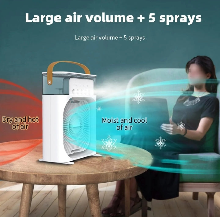Portable Air Conditioner Fan Big Size | 3-in-1 Mini Air Cooler with Ice & Humidifier | USB | Adjustable Wind Speed | Small Desktop Cooling Fan for Room, Office & Home | 10inches  Electric Fan with Water Mist | LED Lights