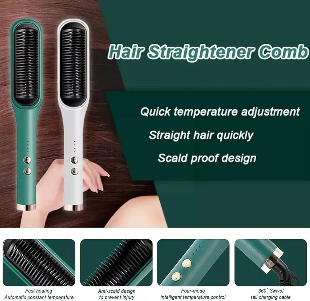 909 Hair Straightener Brush | 6 Heating Modes Electric Hair Straightener Comb (Random Color)